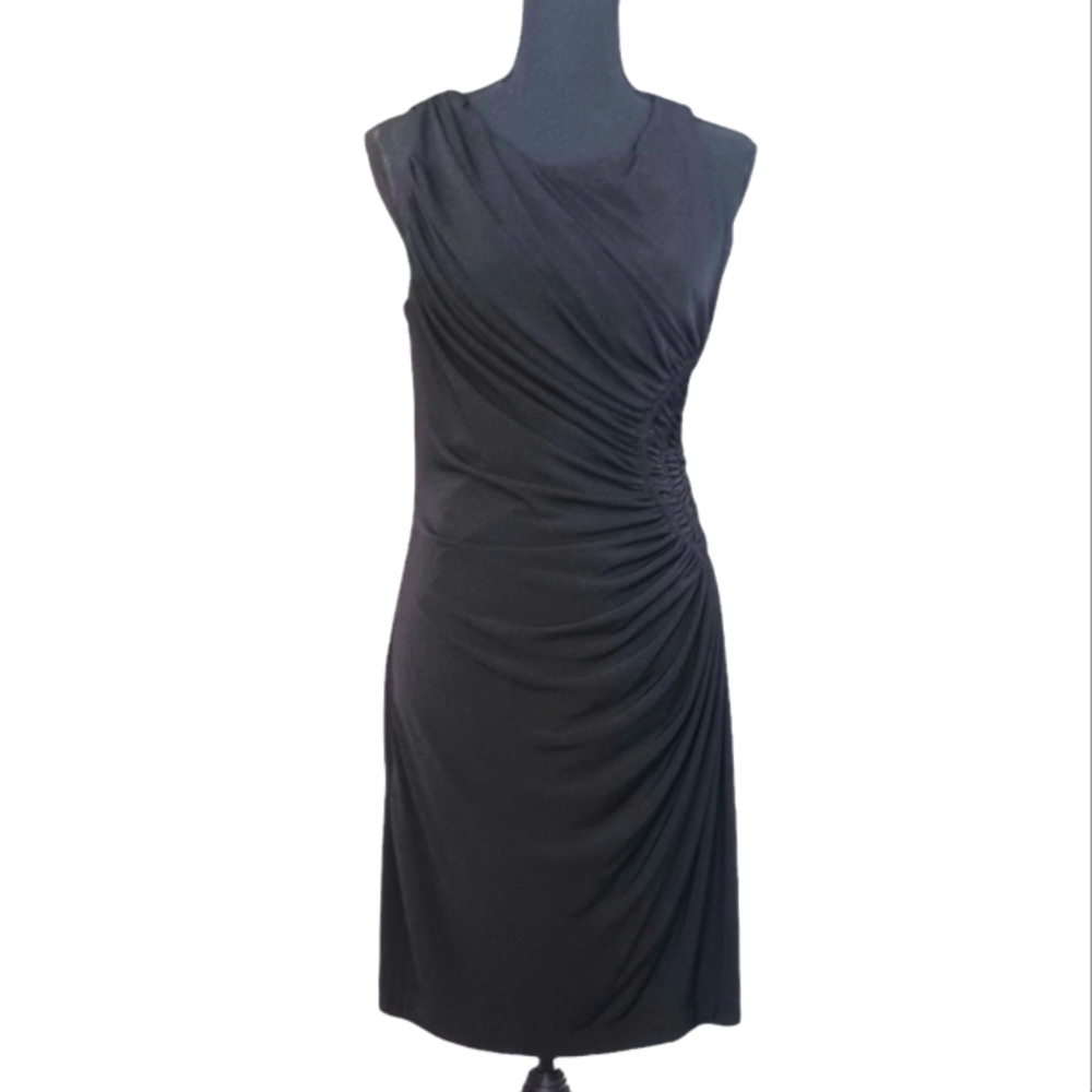 Suzi Chin Stretch Jersey Side Ruched Dress Women's Sz 8 NWT Black LBD